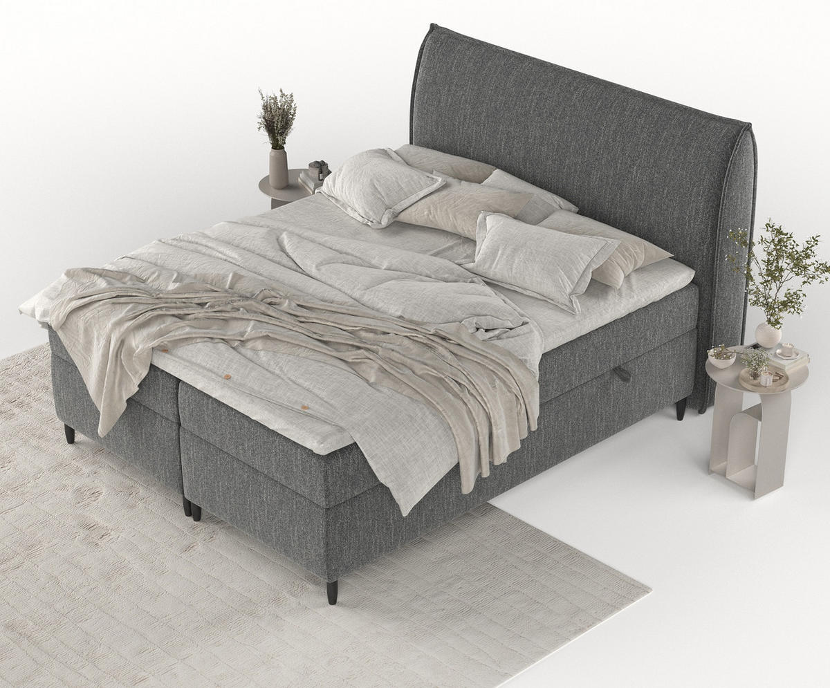 BOXBETT Corvus Schwarz 160/200 cm mit Matratze und Latex-Topper - Schwarz, Holz/Holzwerkstoff (160/200cm) - Maison de Reve