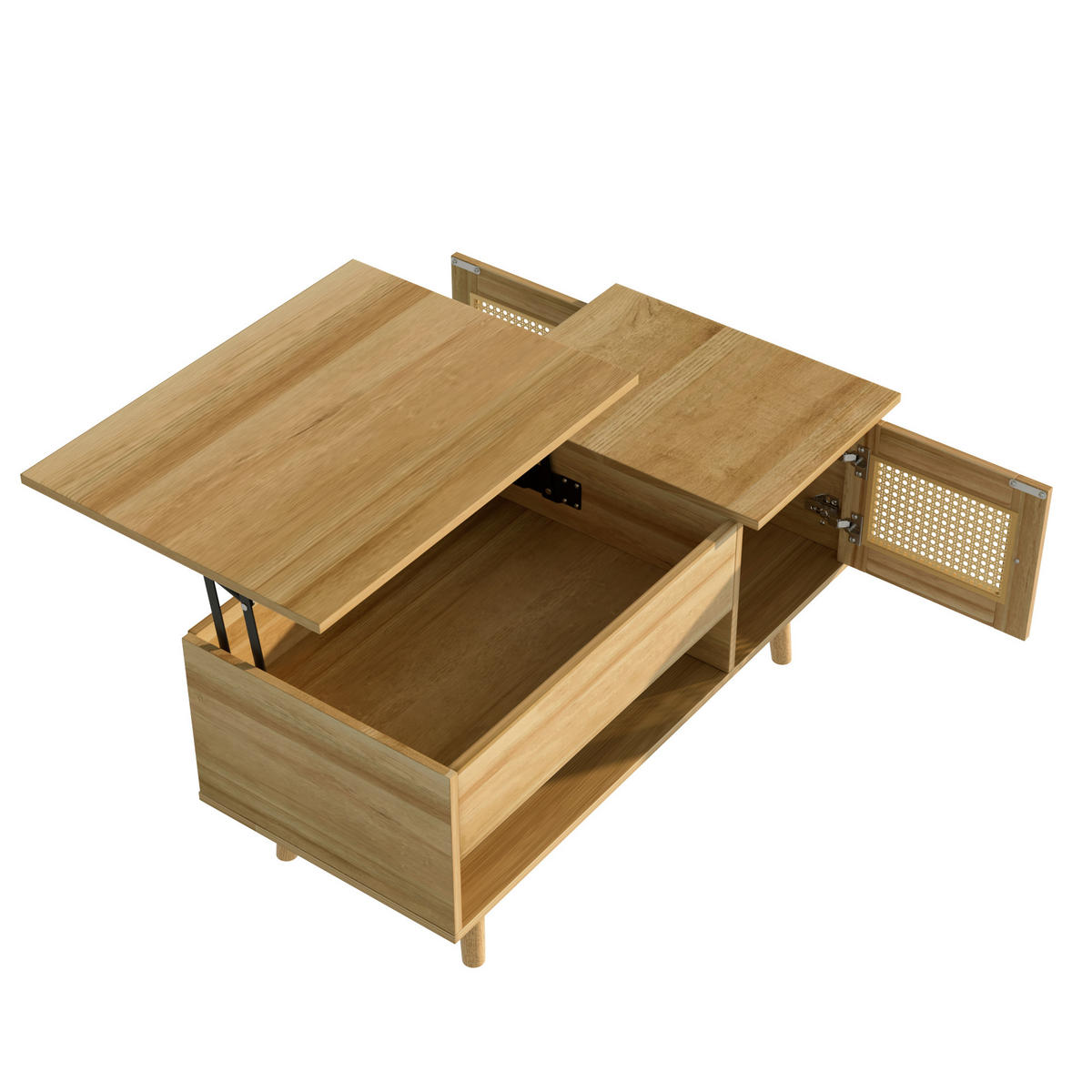 COUCHTISCH 103/50/46 cm Holzfarbe mit anhebbarer Tischplatte und Rattan-Türen - Naturfarben, Holzwerkstoff (63.5/50/60cm) - OKWISH