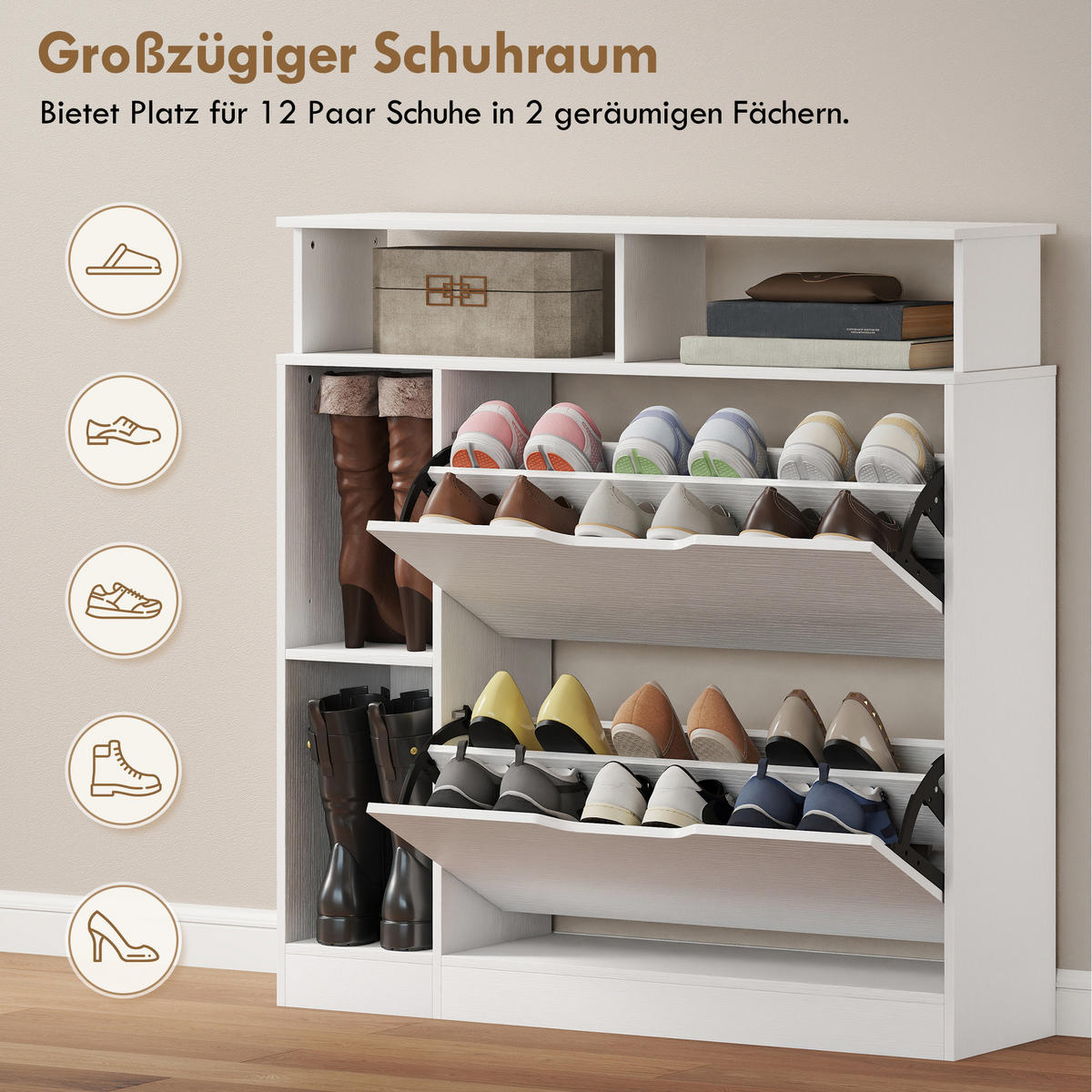 SCHUHSCHRANK aus MDF 89/25/92 cm Weiß - Weiß, Holzwerkstoff (25/92/89cm) - HOMCOM