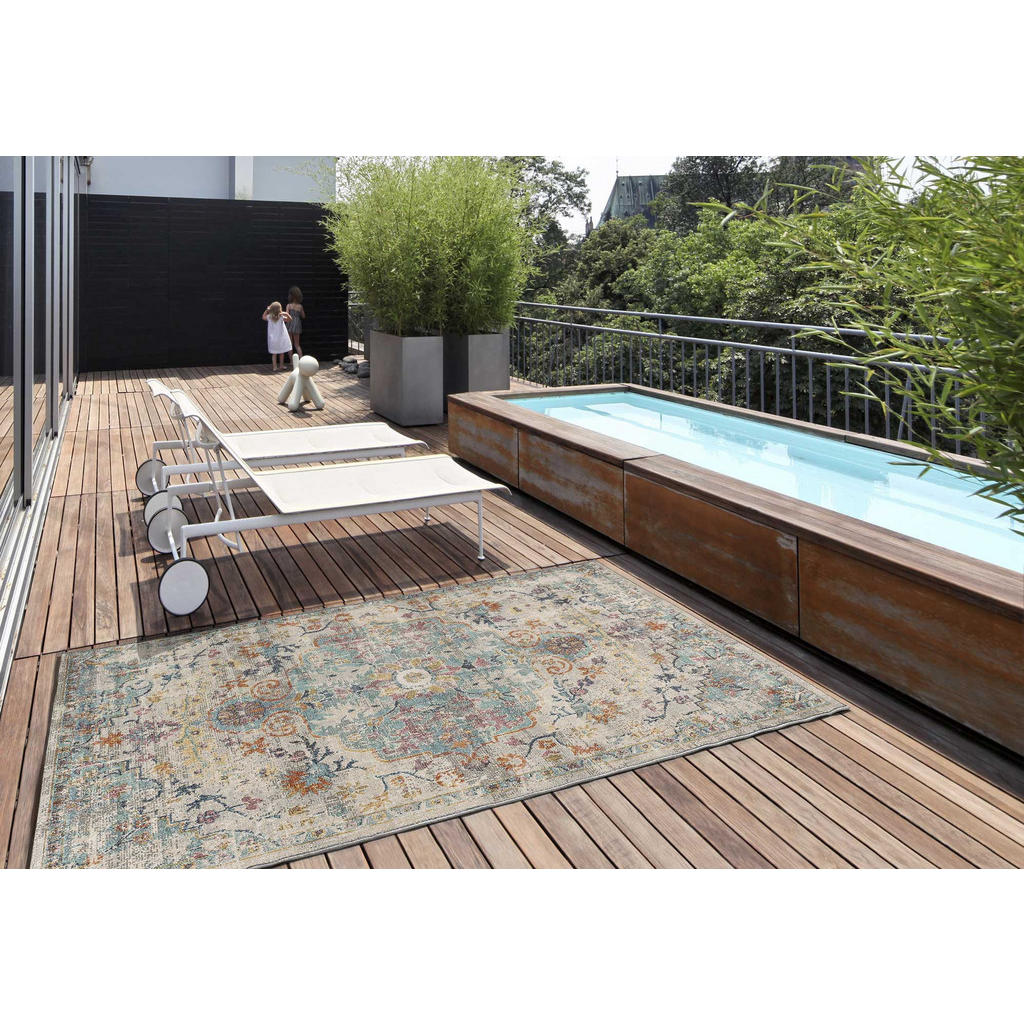 Thumbnail - Atticgo Outdoorteppich, Blau, Beige, Rost, Textil, Vintage, Rechteckig, 120x170 cm, Oeko-Tex® Standard 100, antistatisch...