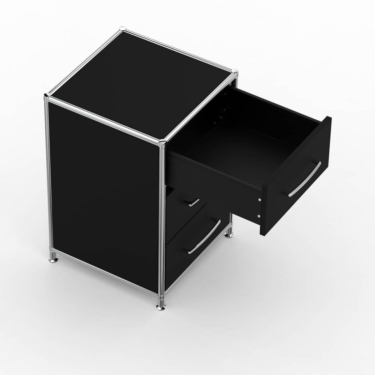 BÜRO-STANDCONTAINER Holz, 40cm - 3 Schubladen, Schwarz - Chromfarben/Silberfarben, Holzwerkstoff/Metall (40/61.1/39.7cm) - Versee