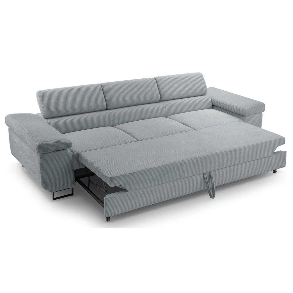3-SITZER SOFA Capurso Hellgrau Cord - Hellgrau/Schwarz, Textil/Metall (274/90/98cm) - Selsey