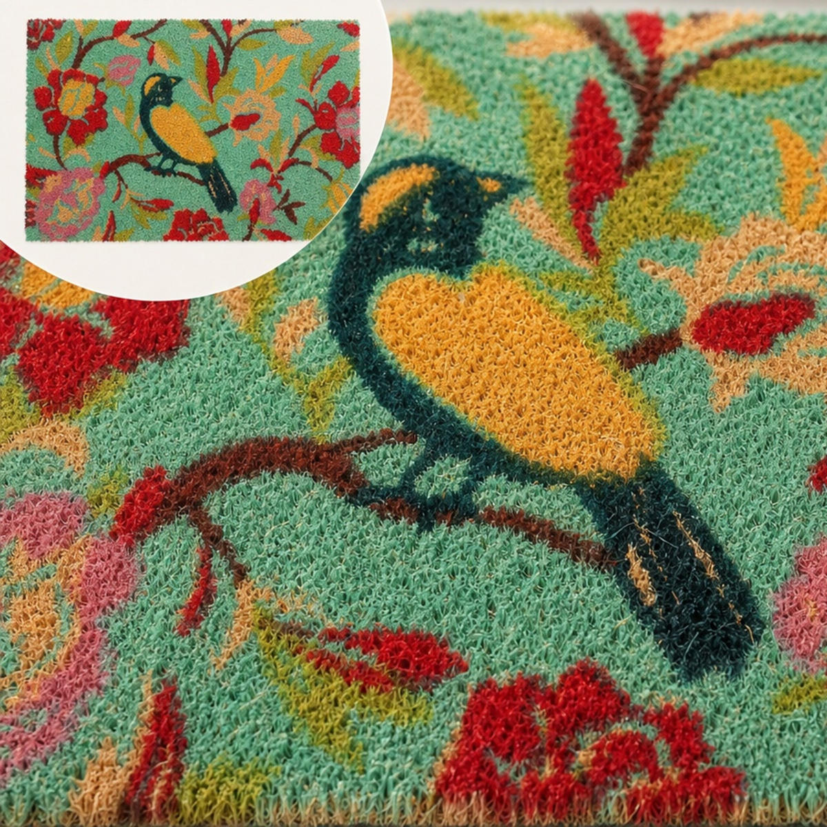 ROHOŽKA Barevná kokosové vlákno motiv ptáka 60x40 cm - různobarevná, textil/plast (60/40cm) - Relaxdays