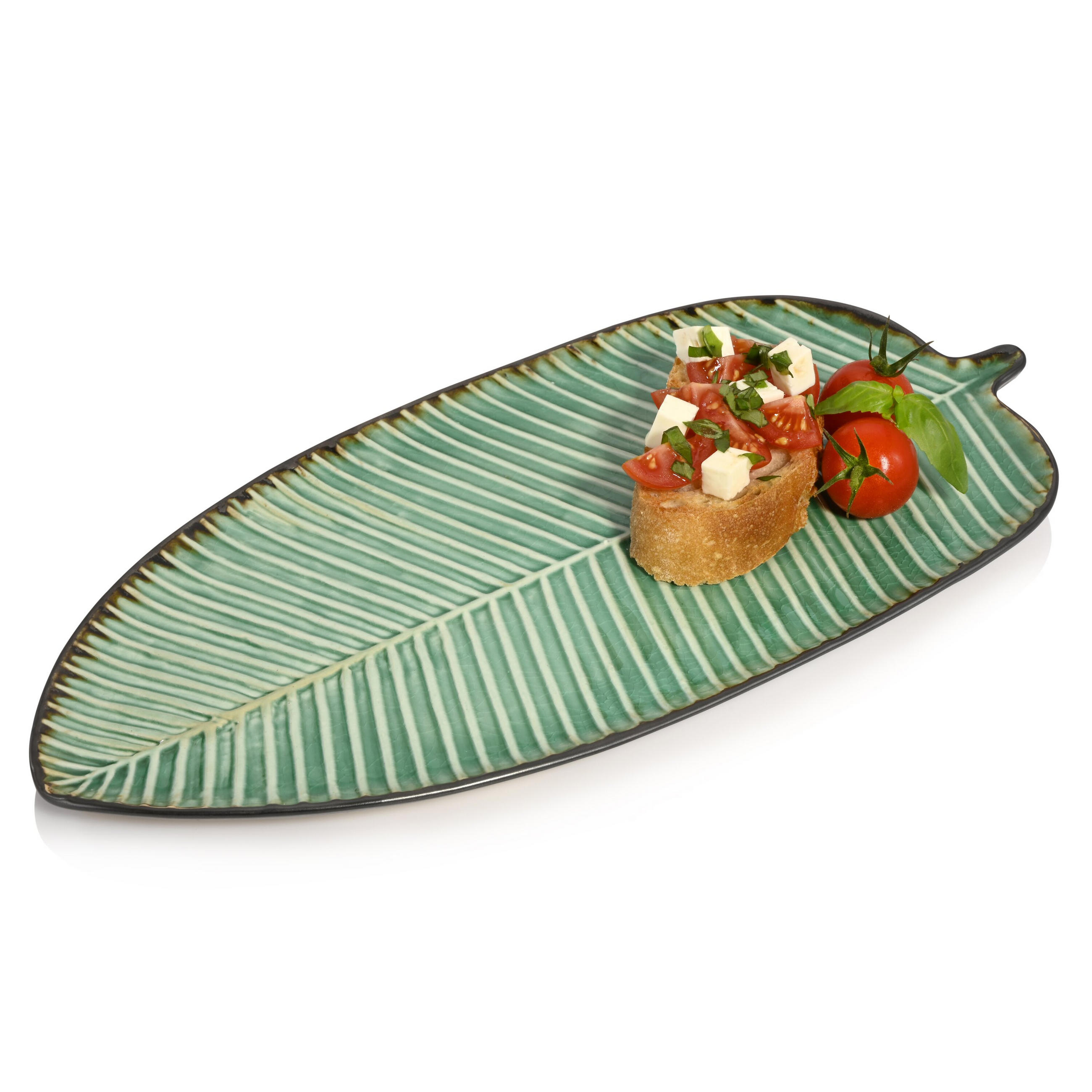 SERVIERPLATTEN PALM BEACH - Blattoptik aus Steingut - Grün, Keramik (39.3/11.95/22.25cm) - Sänger