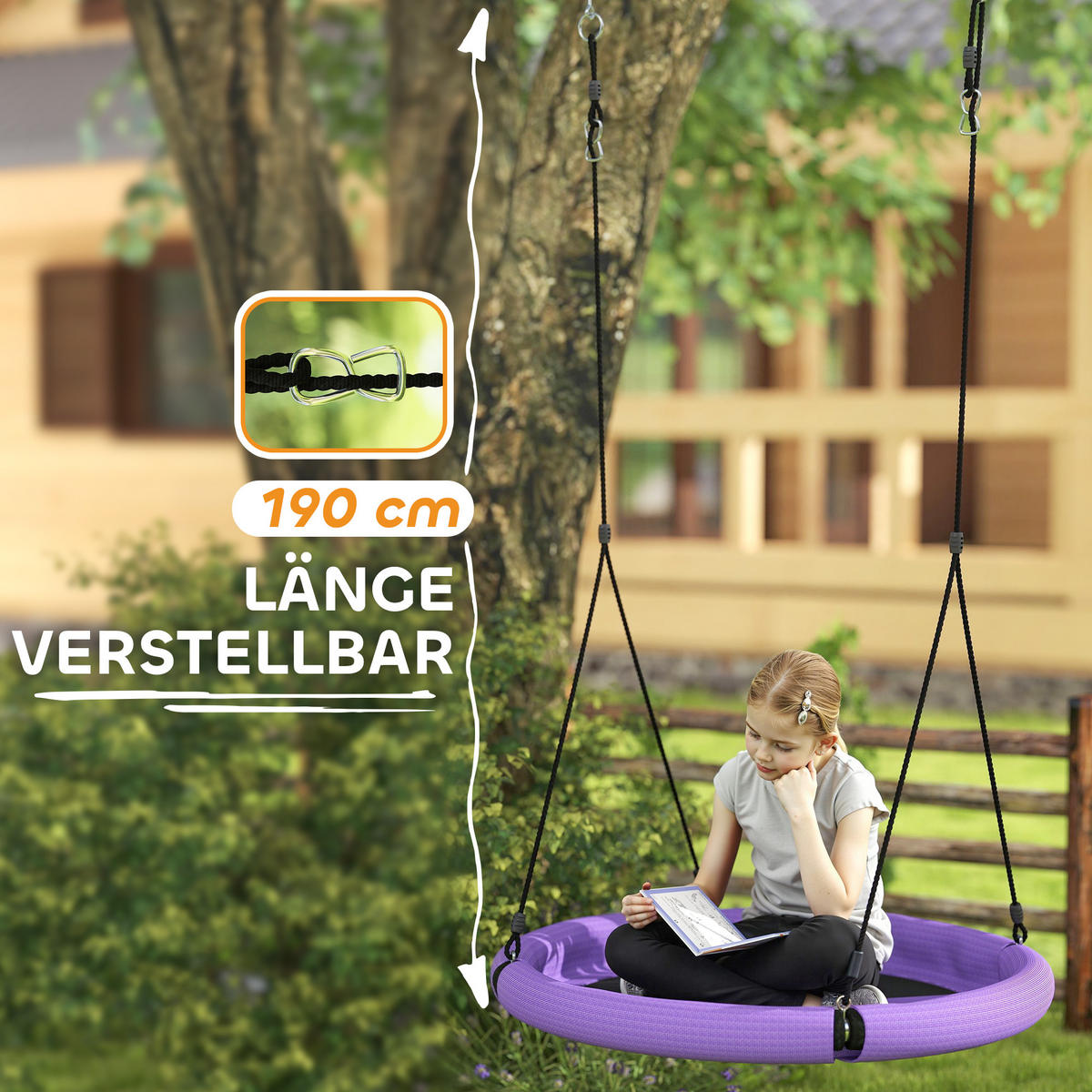KINDERSCHAUKEL, Lila+Schwarz, Metall, Netzstoff - Lila, Metall (98/98cm) - AIYAPLAY