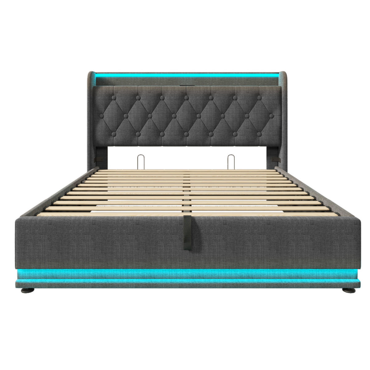 POLSTERBETT 180/200 cm aus Samt mit Stauraum LED und klappbarem Kopfteil Beige - Beige, Textil (180/200cm) - Modenvie