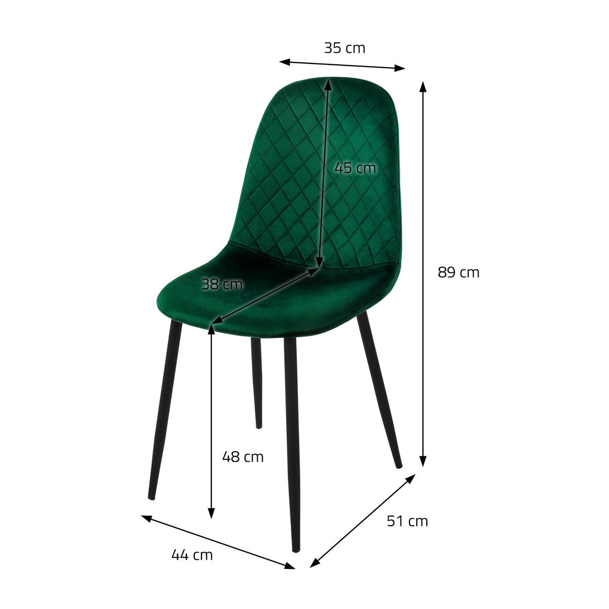 STUHL Samt Dunkelgrün 4er Set - Dunkelgrün, Metall (51/89/44cm) - ML-DESIGN