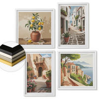 WANDBILDER 4er-Set - 50x50 cm & 40x60 cm Weißer Rahmen - Straßen, Häuser, Pflanzen, Töpfe - Weiß, Kunststoff (50/50cm) - ArtPrintCave