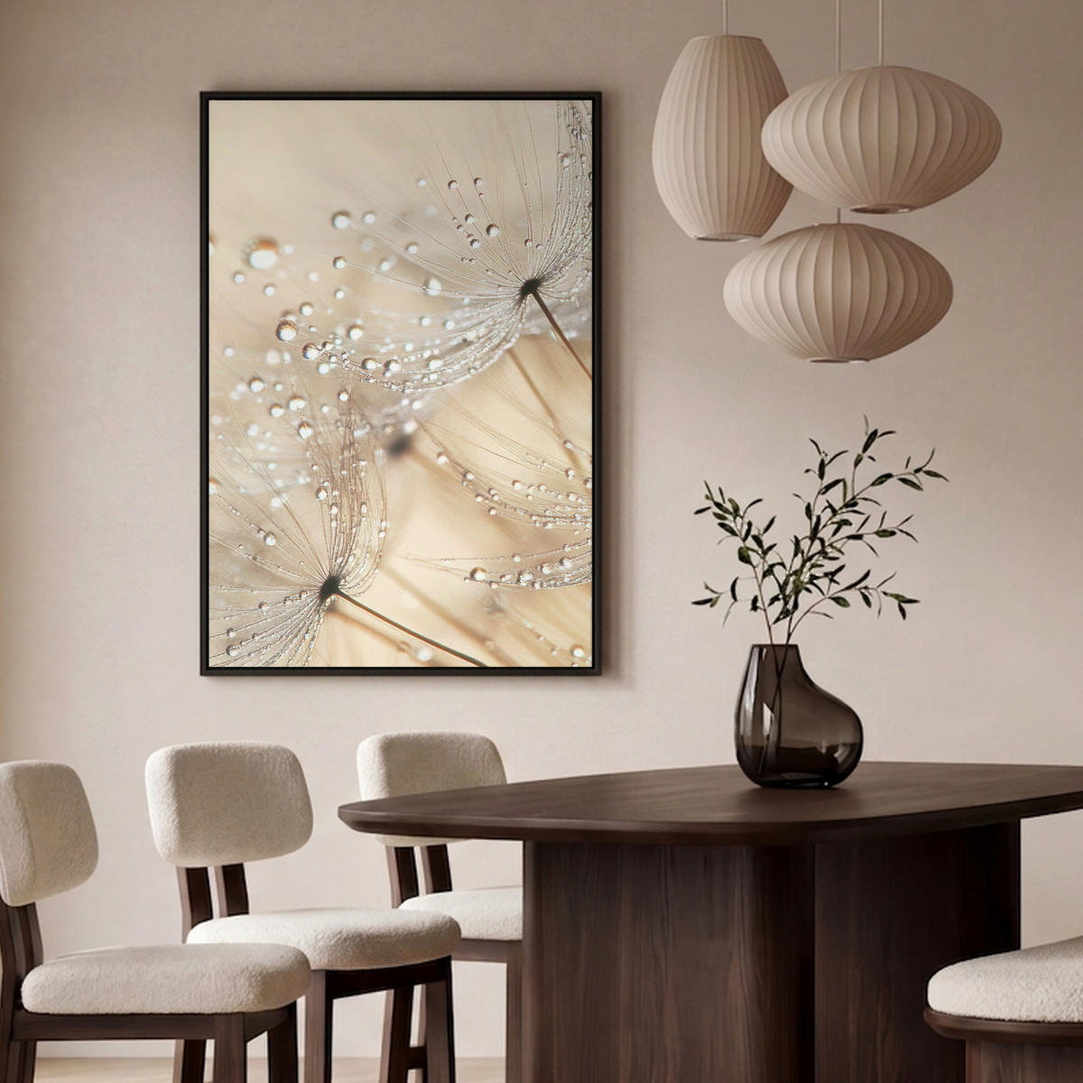 LEINWAND Bilder mit Rahmen - Löwenzahn - Abstrakt - Natur - Beige - 100x150 - Braun, Textil (100/150cm) - MuchoWow