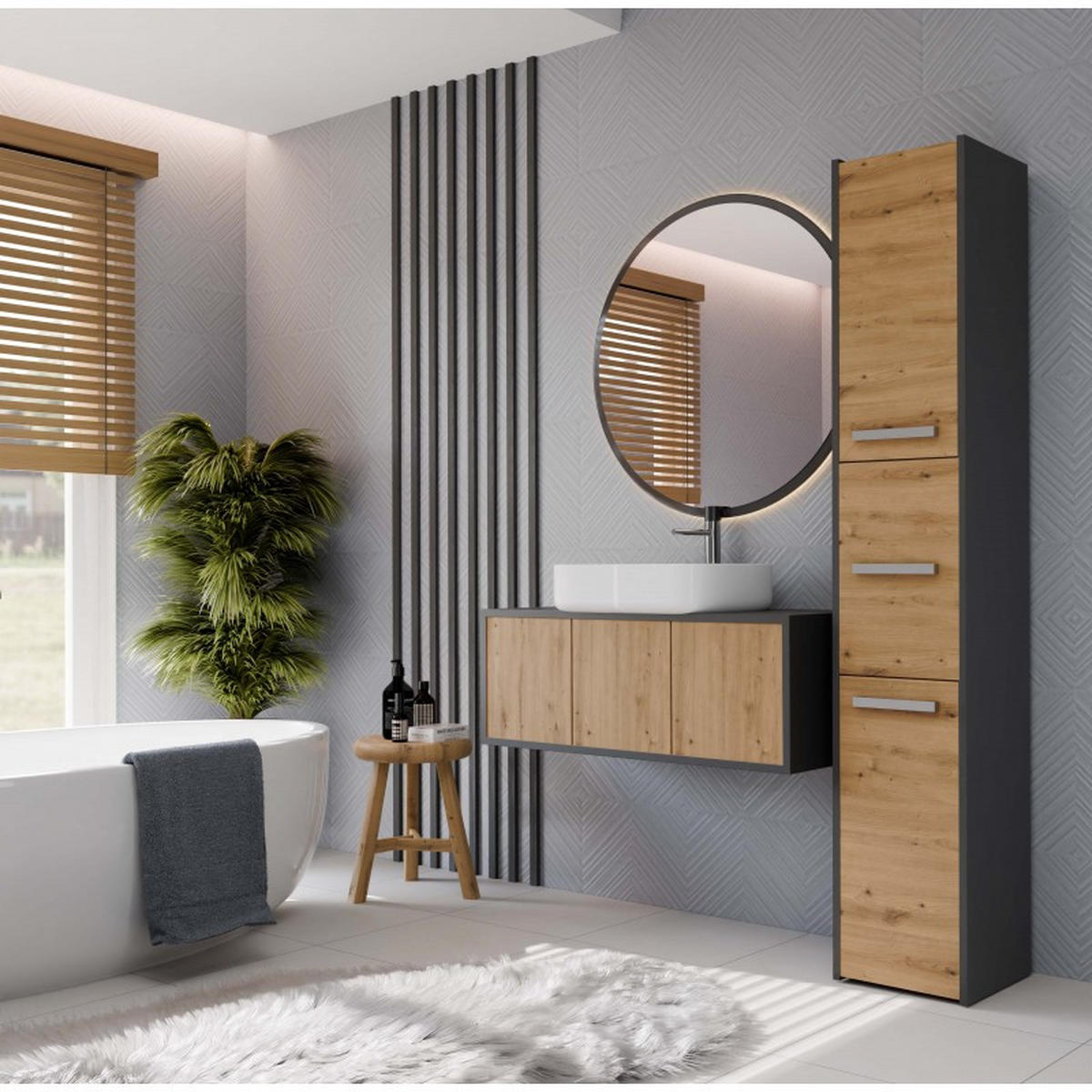 SKRIŇA kúpeľňová - antracitová, kompozitné drevo (30/170/30cm) - RAUMHIRSCH FURNITURE