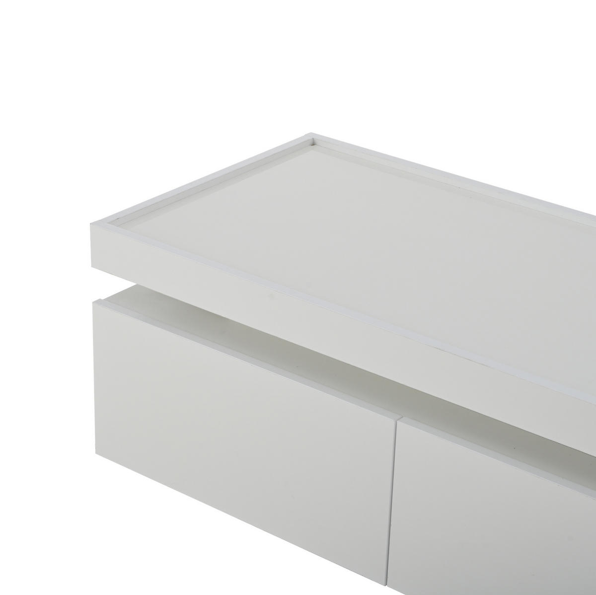 COUCHTISCH aus Spanplatte 95x45x35 cm Weiß mit LED-Beleuchtung, 2 Schubladen und Ablage - Weiß, Holzwerkstoff (95/45/35cm) - IVMEU
