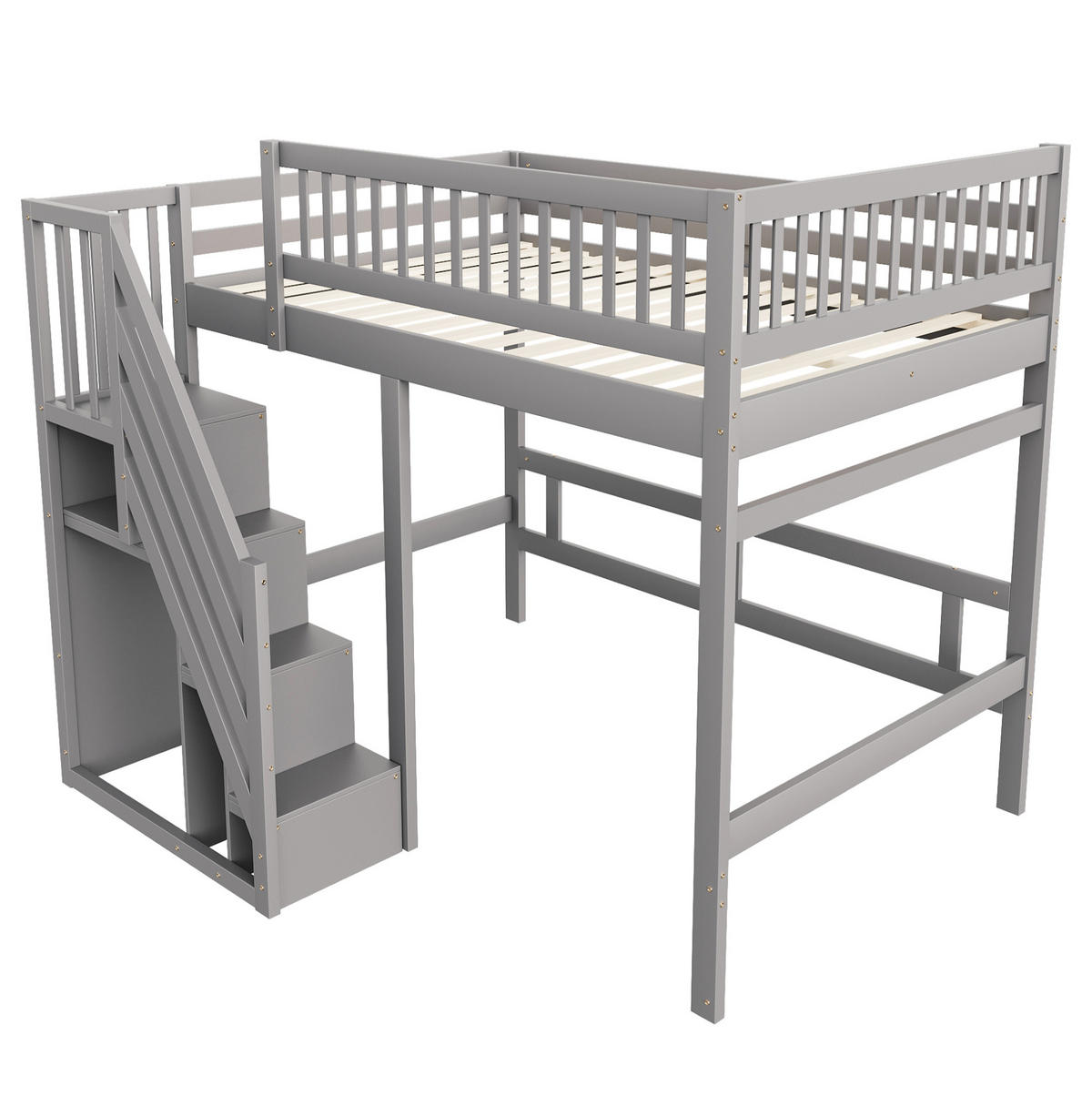 HOCHBETT 140/200 cm Grau aus Holz mit Aufbewahrungstreppe - Grau, Holzwerkstoff (140/200cm) - OKMYHOME