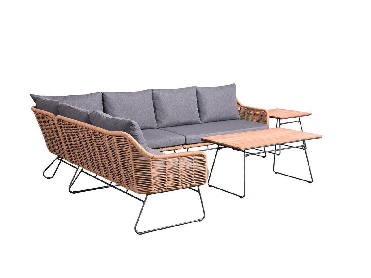 GARTEN-ECKLOUNGE Montreux Grau Polyrattan für 6 Personen - Grau, Kunststoff - bellavista - Home & Garden