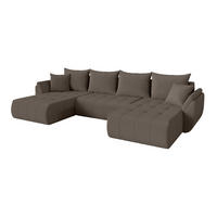 SEDACÍ SOUPRAVA DO U s funkcí spaní a úložným prostorem TOKO-U 378x194x86 hnědá bouclé - černá/hnědá, kompozitní dřevo/textil (378/86/194cm) - ALTDECOR