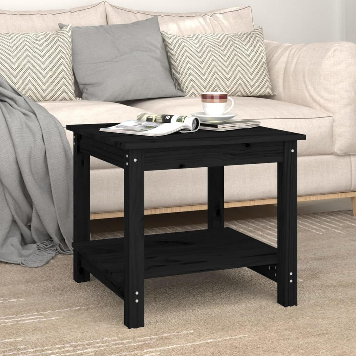 COUCHTISCH Schwarz 50x50x45 cm Massivholz Kiefer - Schwarz, Holz (50/50/45cm) - furnicato