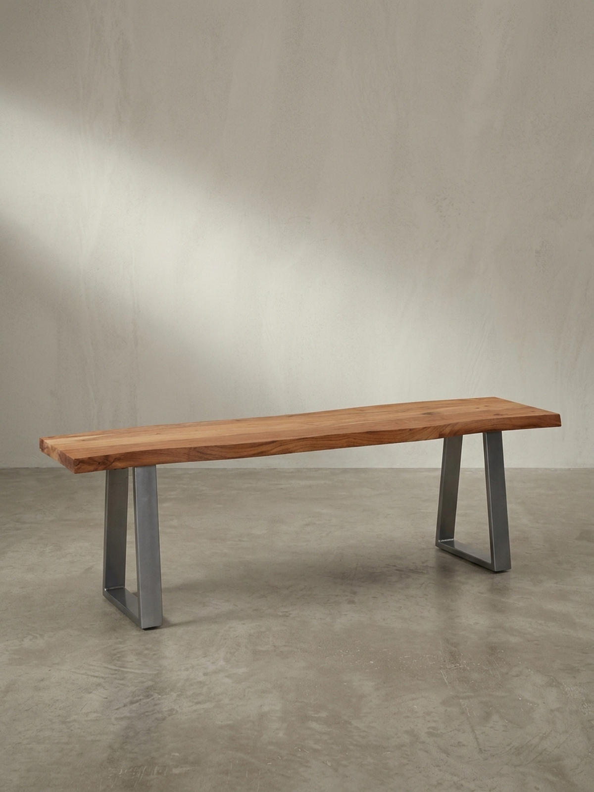 ESSZIMMERBANK Massivholz Metall Baumkante Chromgestell, Akazie 120x40x46 cm - Silberfarben/Braun, Holz/Metall (120/46/40cm) - KADIMA DESIGN