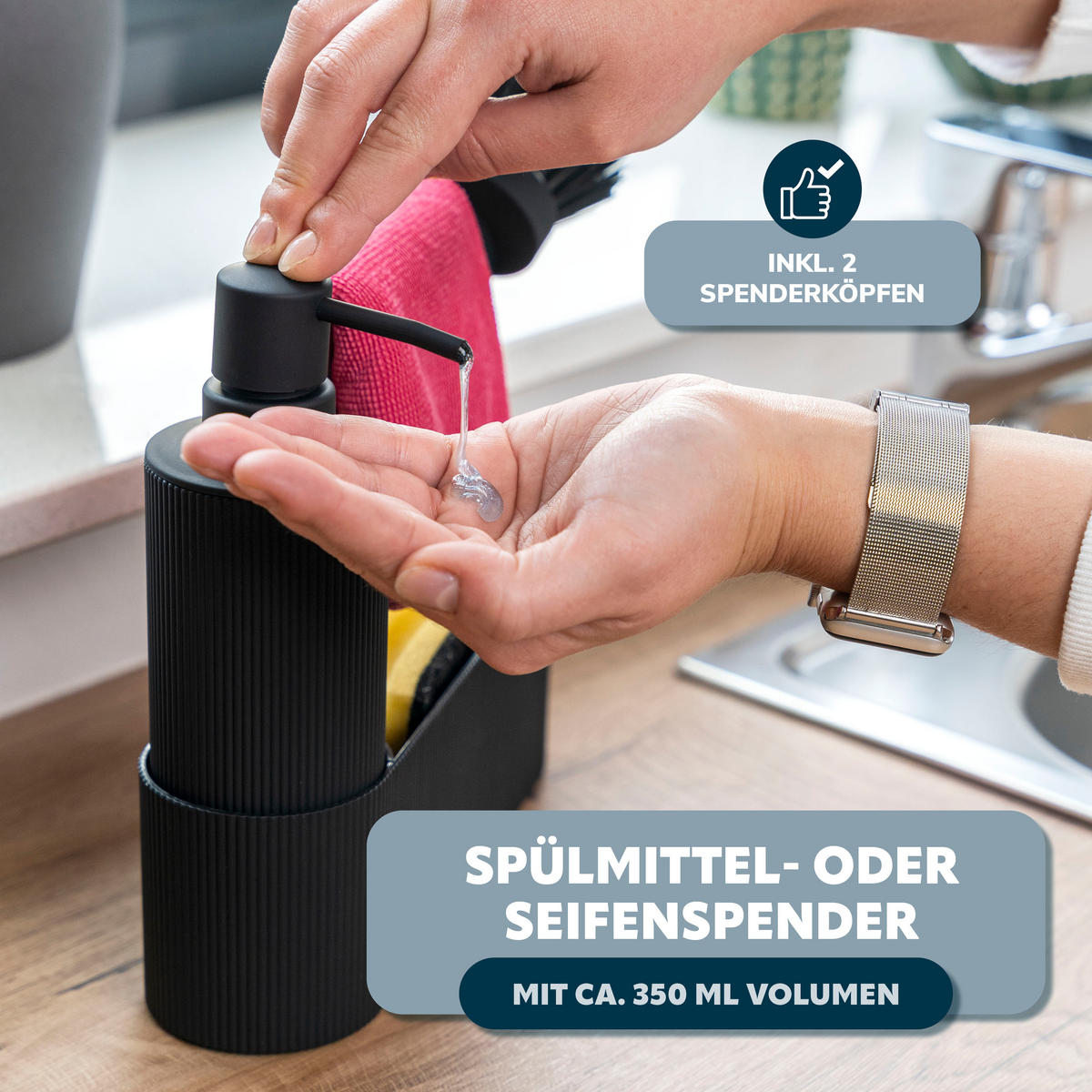 SPÜLBECKEN-SET, schwarz, Kunststoff - Schwarz, Kunststoff (22/24/6.5cm) - eluno