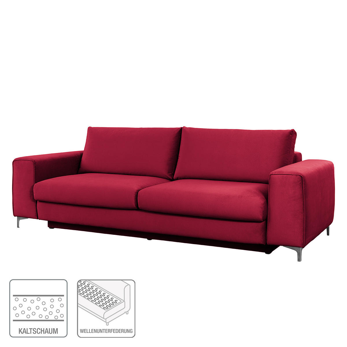 SCHLAFSOFA - Samt - Bordeaux/Silberfarben, Textil/Metall (265/91/105cm) - home24