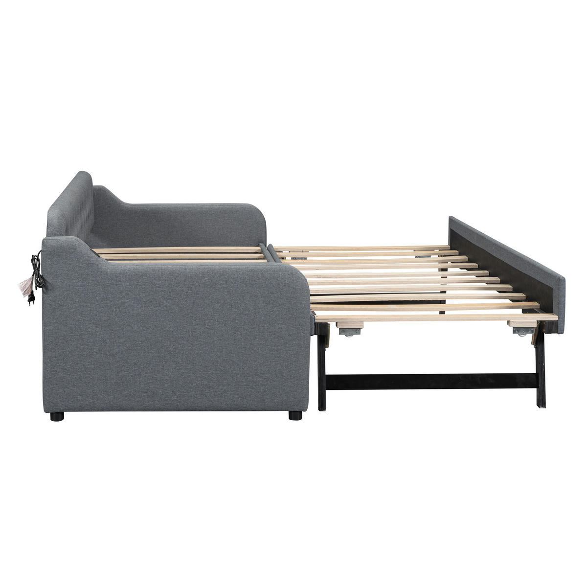 SCHLAFSOFA 90x200cm Grau mit Rollbett USB-Anschluss - Grau, Holz (90/200cm) - FLIEKS