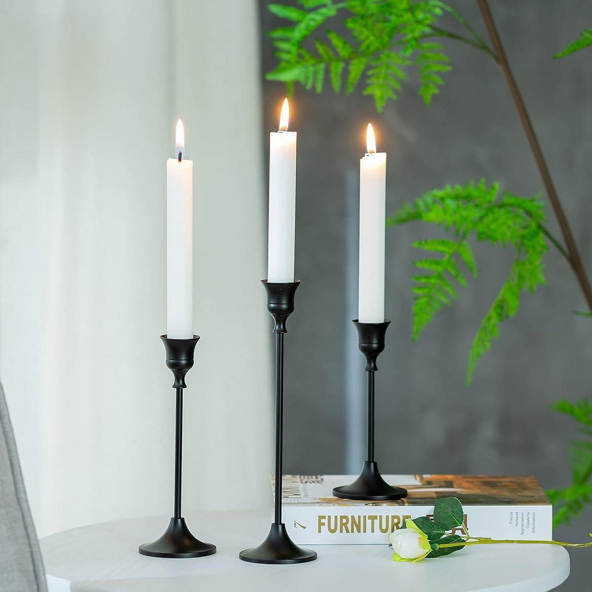 KERZENSTÄNDER 3er Set Metall Schwarz 15/19/24cm - Schwarz, Metall (6.8/23.5/6.8cm)