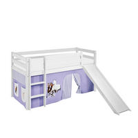 SPIELBETT JELLE Pferde Lila Beige - Hochbett - mit Rutsche und Vorhang - Weiß, Holz - Lilokids