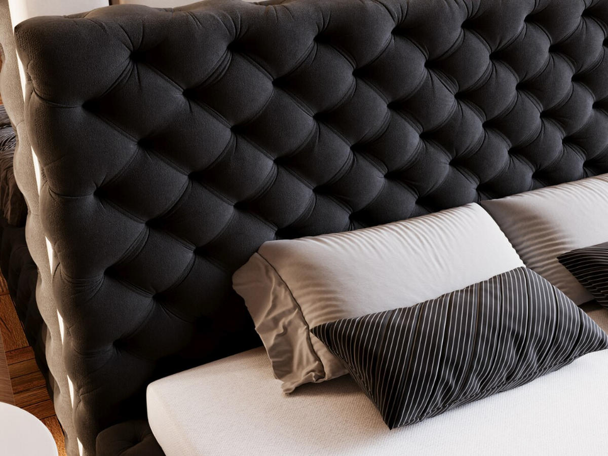 POLSTERBETT Astra 140x200 Schwarz - Schwarz/Naturfarben, Holz/Kunststoff (140/200cm) - Graingold