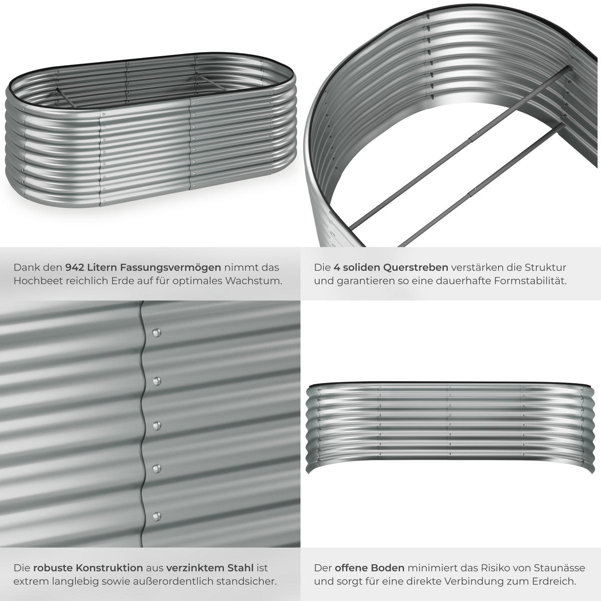 HOCHBEET Flormma,200 x 100 x 60 cm,silber - Silberfarben, Metall (200/60/100cm) - tectake