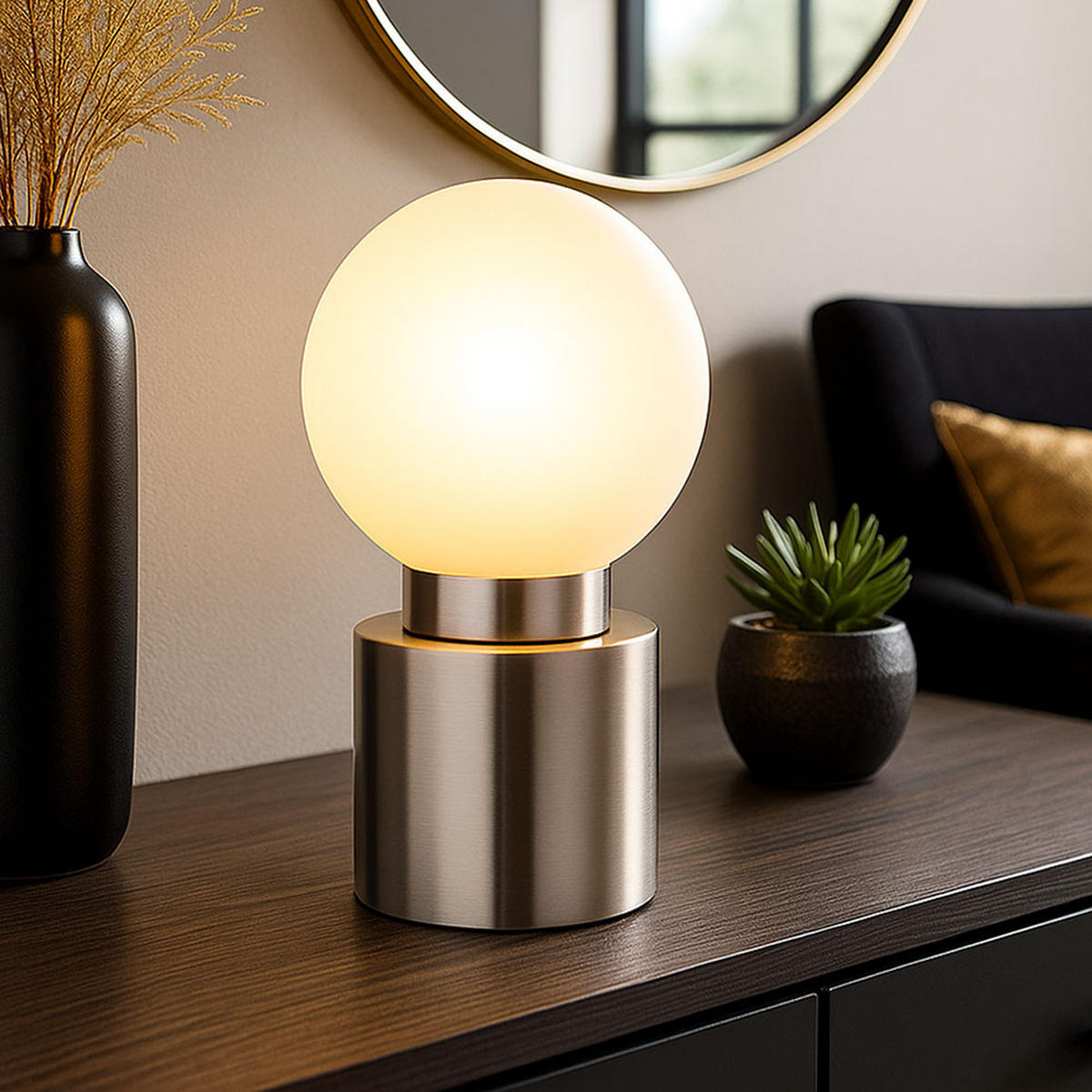 TISCHLEUCHTE Metall Silber opal 2er Set - Silberfarben, Glas (15/15/24.5cm) - Globo Lighting