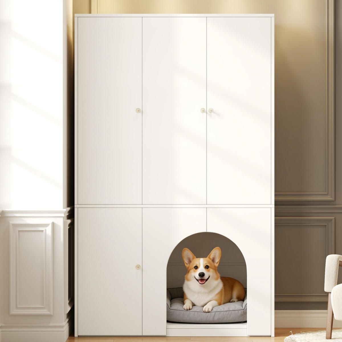 ŠATNÍ skříň z MDF 120x50x200 cm bílá s tyčí na oděvy a prostorem pro mazlíčka - bílá, kompozitní dřevo (120/200/50cm) - Modfu
