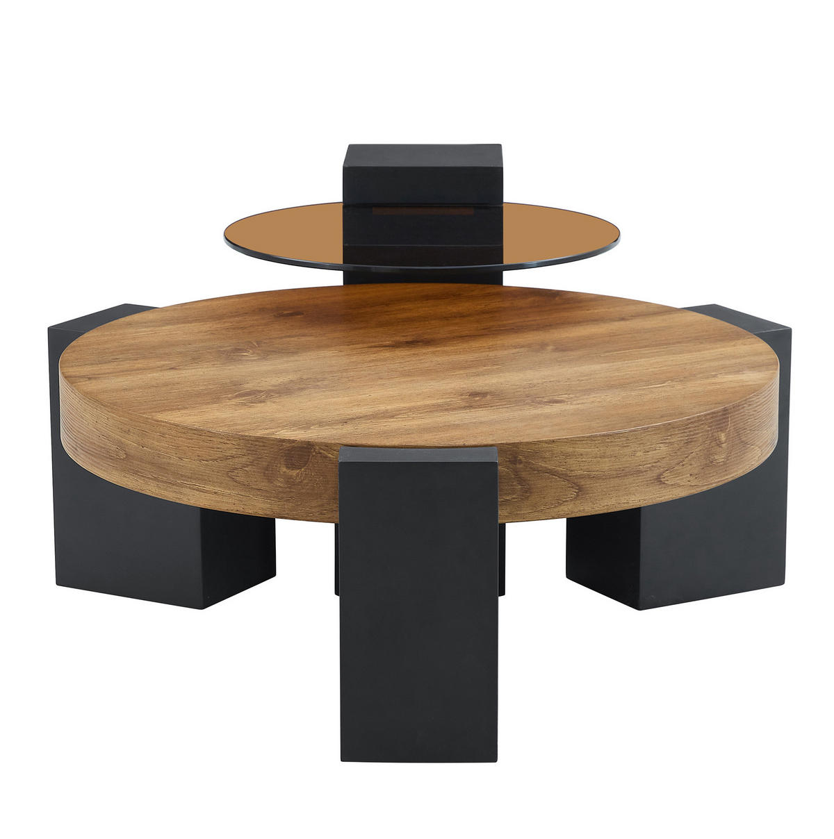 KONFERENČNÍ stolek, 61/44 cm, MDF a sklo v černé a dekoru dřeva, 2dílná sada - černá, kompozitní dřevo (61/61/30cm) - BEAOK