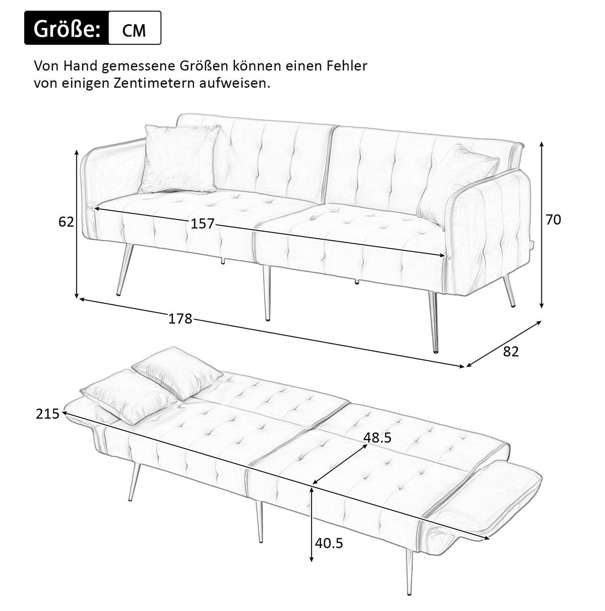 SOFABETT 2-in-1 215 x 81,5 cm Velours Ancient White - Weiß, Kunststoff (178/70/82cm) - Meubliv