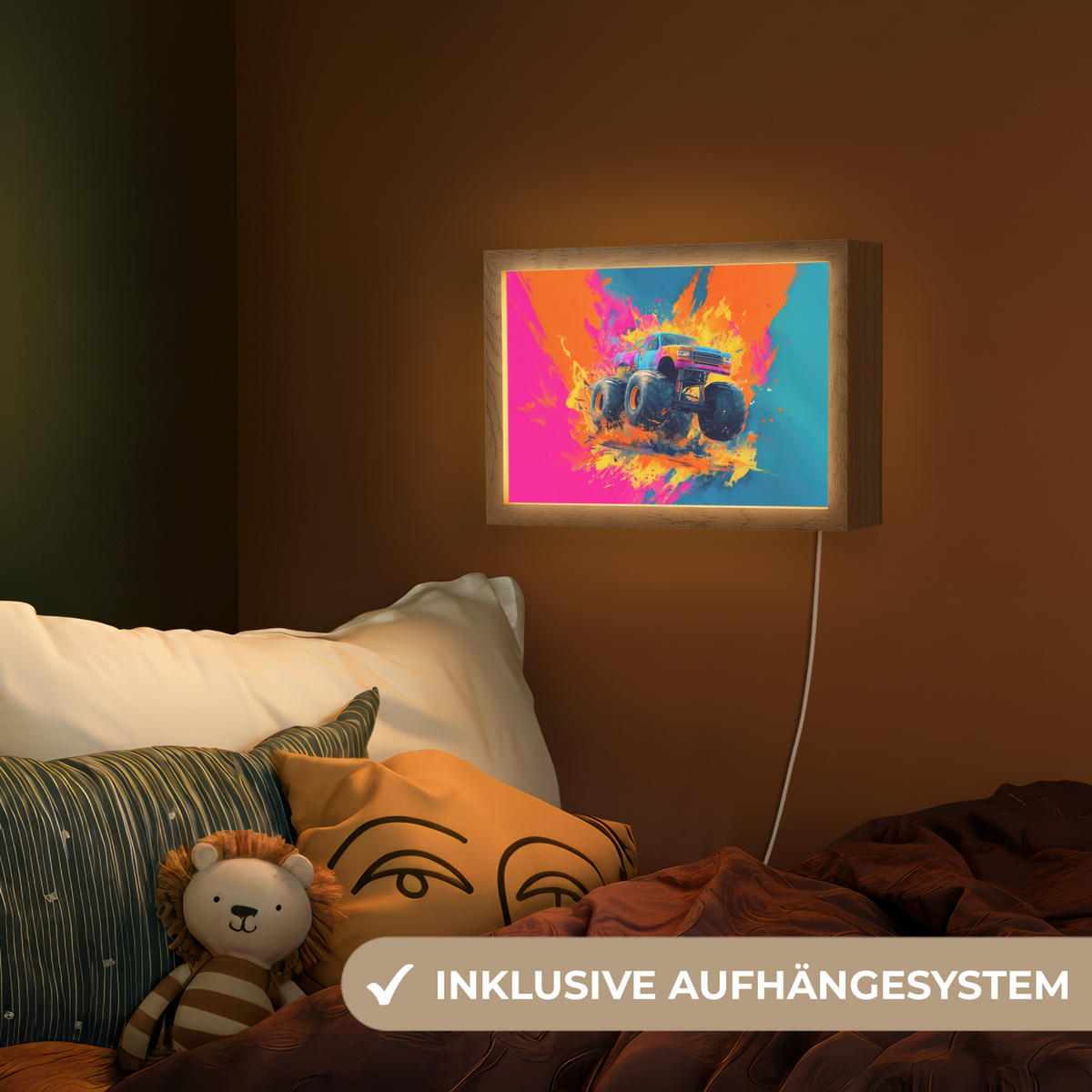 NACHTTISCHLAMPE Monstertruck - Abstrakt - Farbspritzer - Farbenfroh 30x20 cm - Pink, Holzwerkstoff (8/30/20cm)