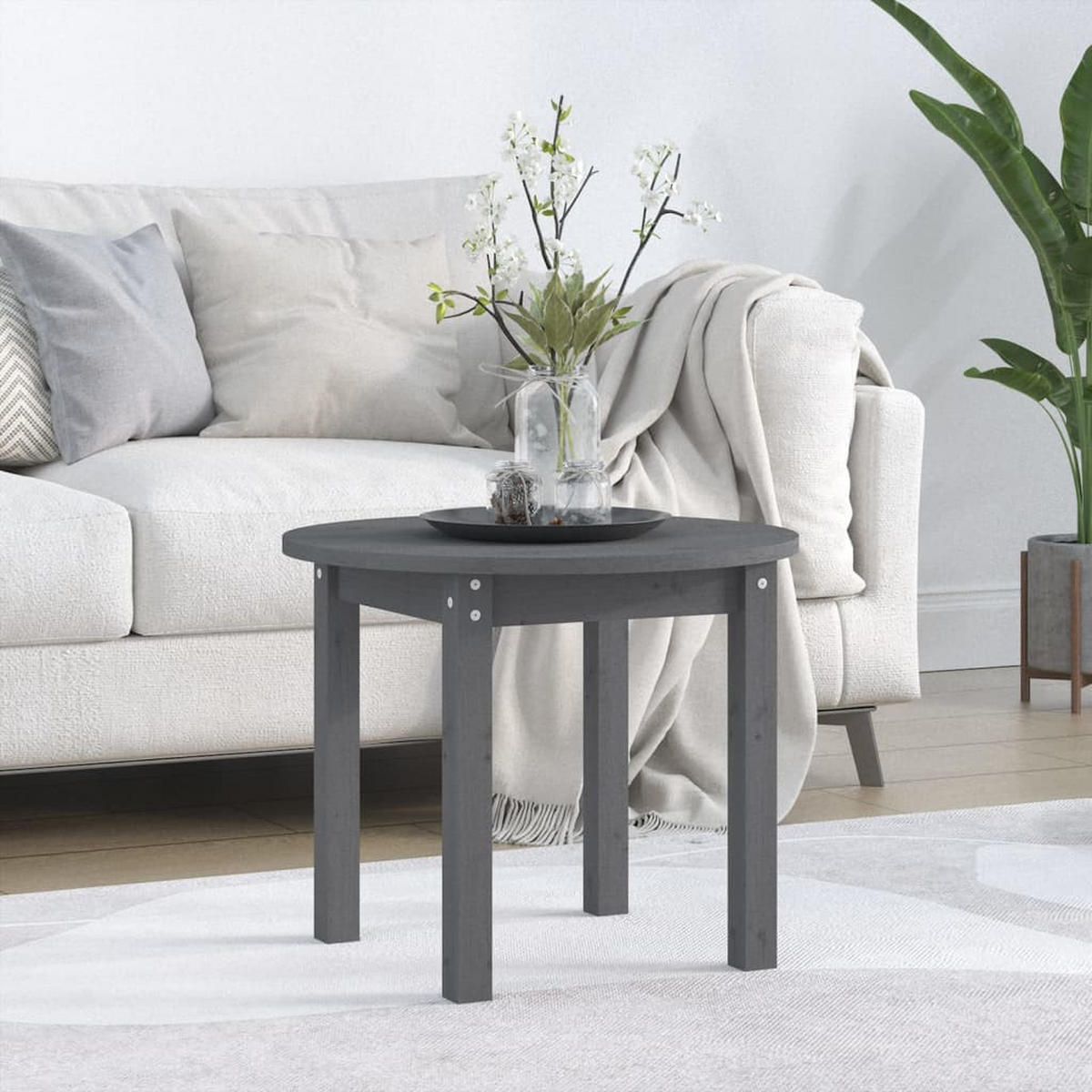 COUCHTISCH Grau Ø 55x45 cm Massivholz Kiefer - Grau, Holz (55/55/45cm) - furnicato