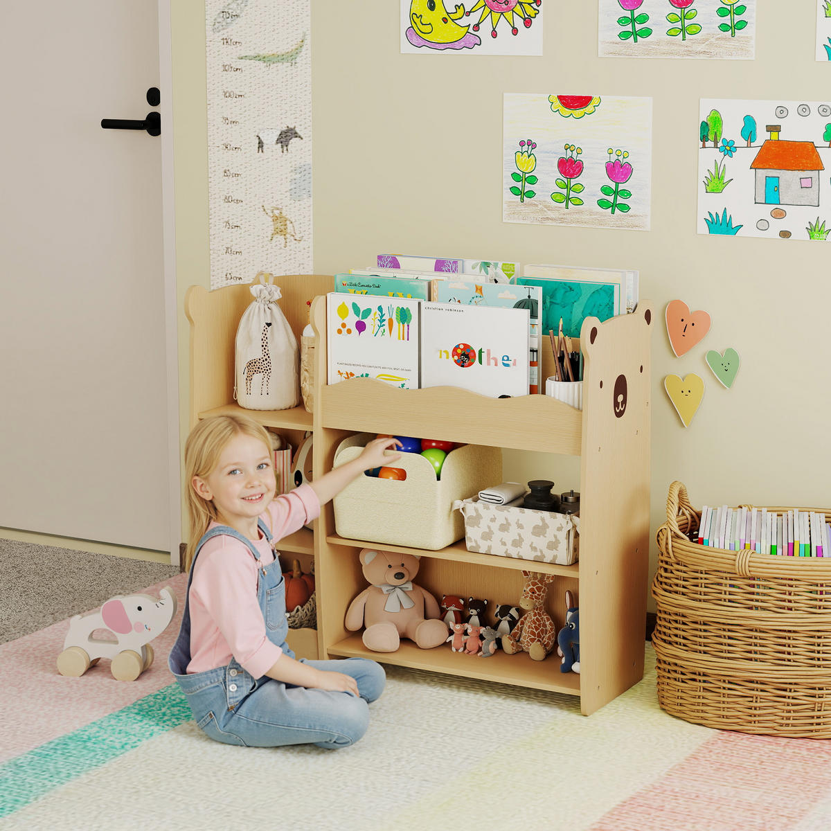 KINDERREGAL DE-17275 3 offene Ebenen mit Bären-Design Natur - Naturfarben, Holzwerkstoff (92/79/29cm) - ComfortXL