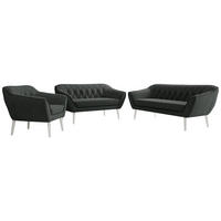 SEDACIA ZOSTAVA 3+2+1 PIRS - Tmavosivá Štruktúrovaná látka - Biele nohy - biela/grafitová, kompozitné drevo/textil (180/75/74cm) - MKS