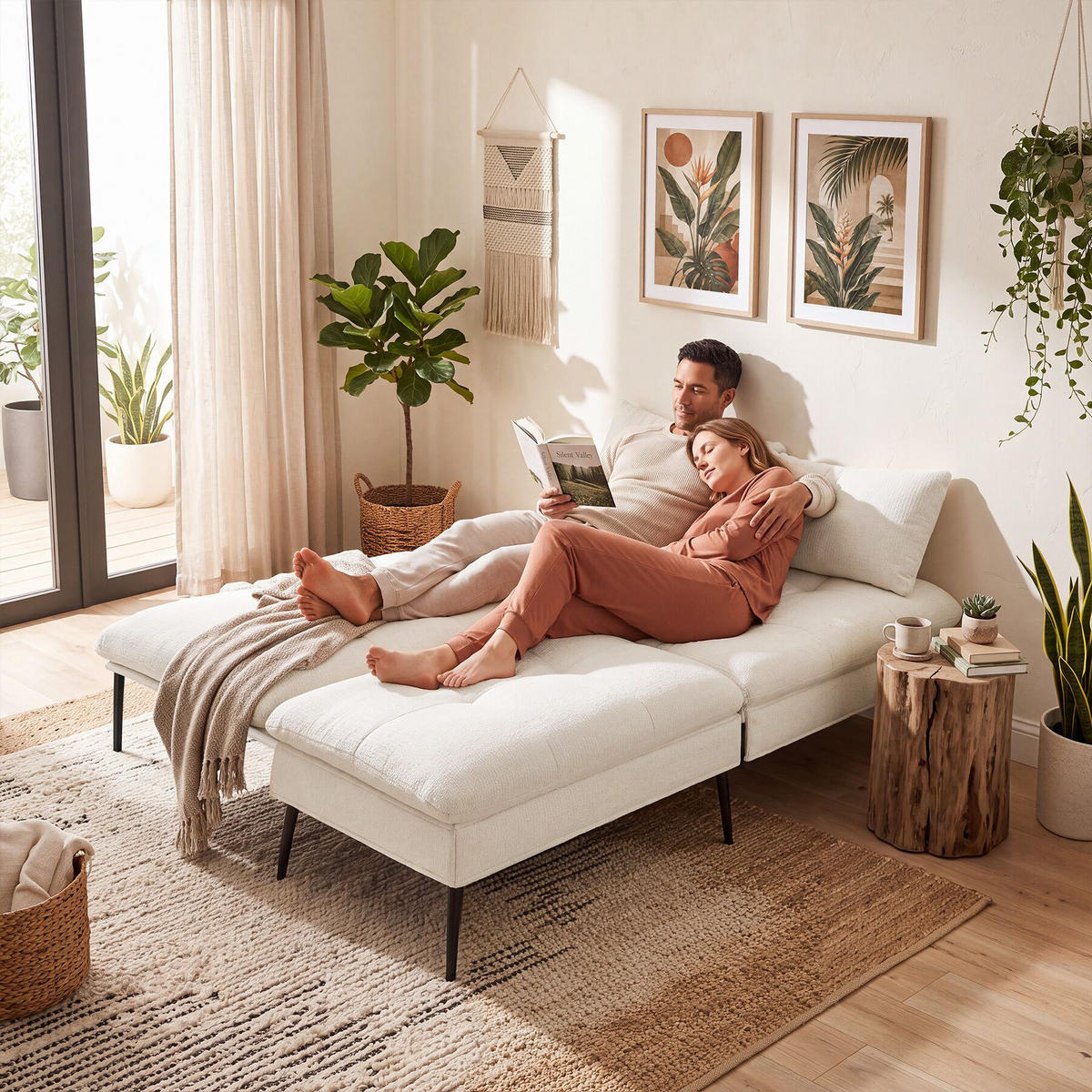 SCHLAFSOFA Tokio, Belastbarkeit 300 kg, 175 x 66 x 87 cm, creme-weiß - Creme/Weiß, Kunststoff/Textil (108/45/175cm) - tectake