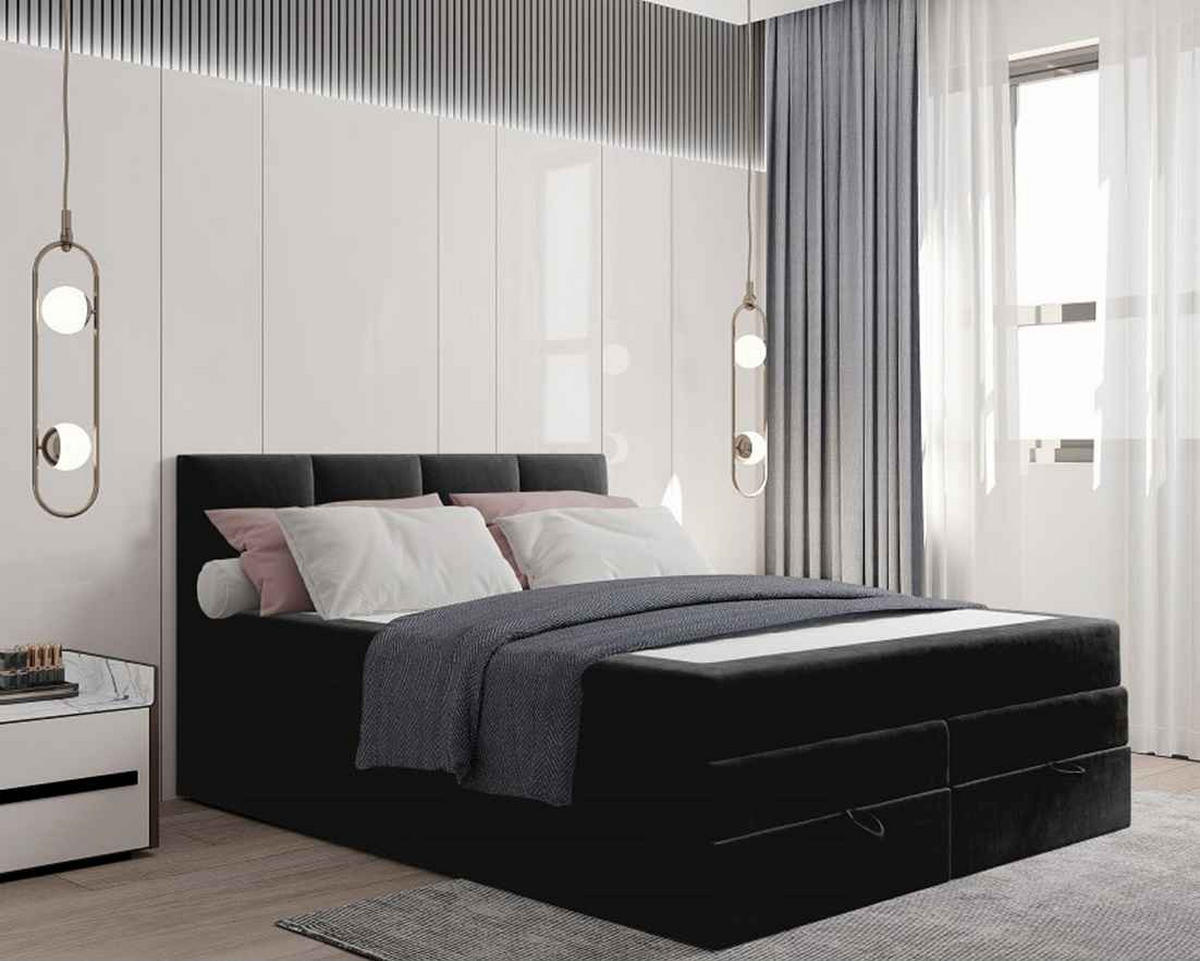 BOXBETT PRADO 140/200 in Velours Schwarz - Schwarz, Holz/Holzwerkstoff (140/200cm) - Deine Möbel 24