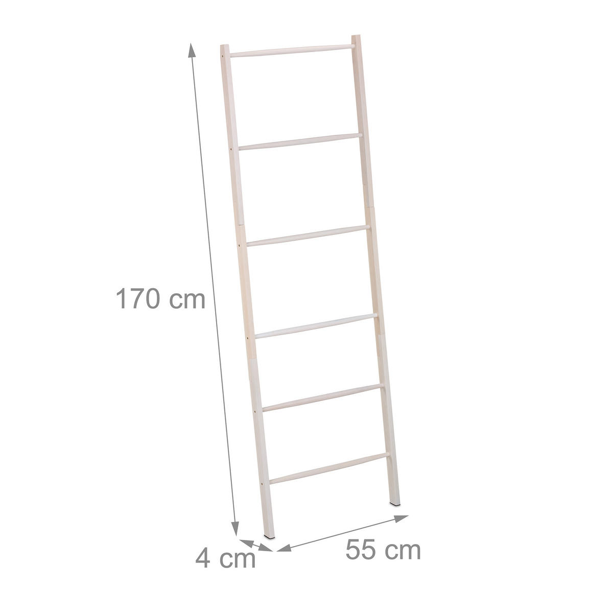 LESTEV Bela iz orehovega lesa za brisače 6 prečk 170 cm - bela, tekstil/les (55/170/4cm) - Relaxdays
