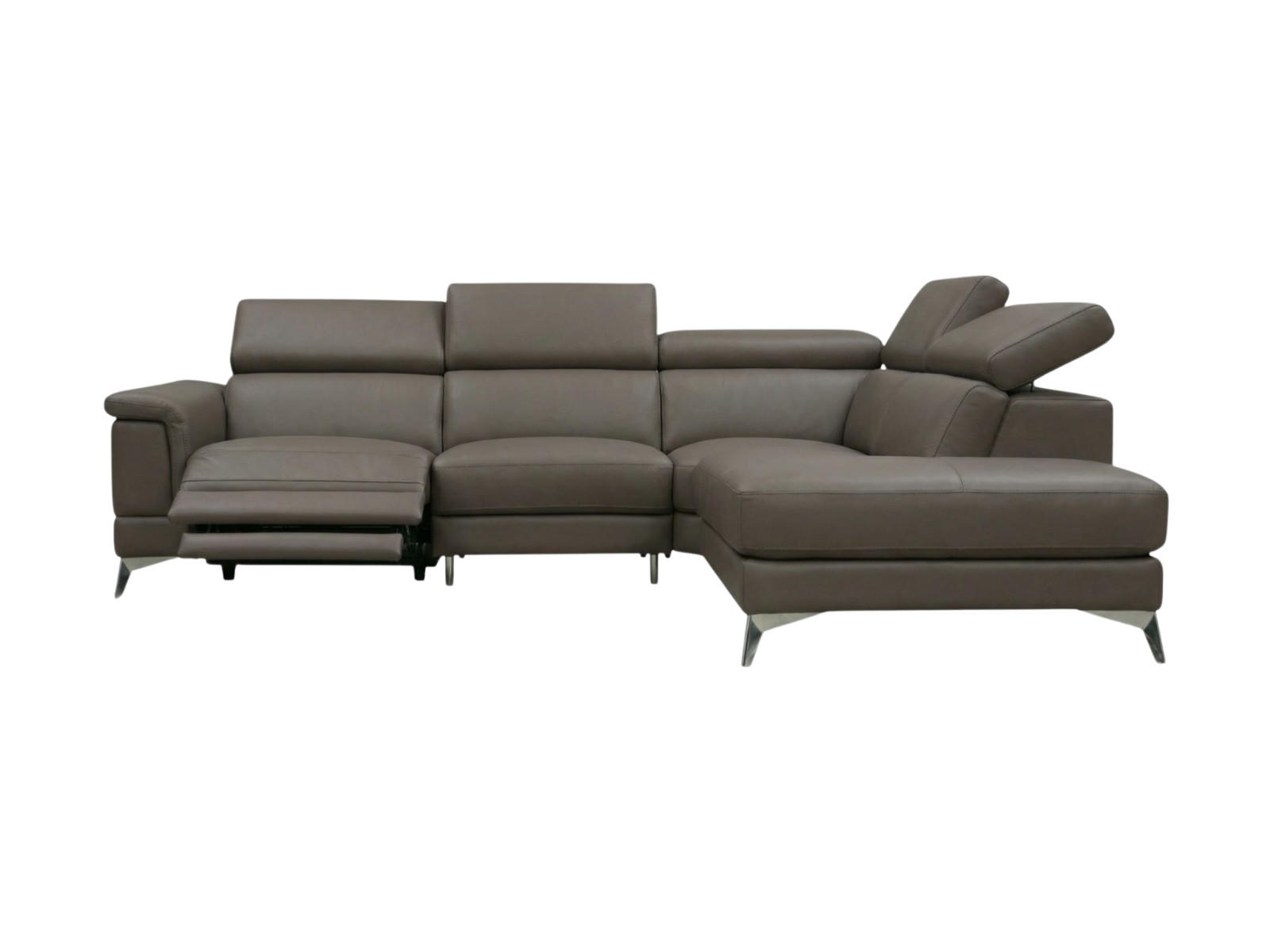 ECKSOFA Planet Echtleder mit 1 x Relaxfunktion Greige - Greige, Leder/Metall (256/232cm)