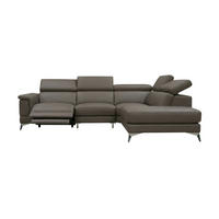 ECKSOFA Planet Echtleder mit 1 x Relaxfunktion Greige - Greige, Leder/Metall (256/232cm)