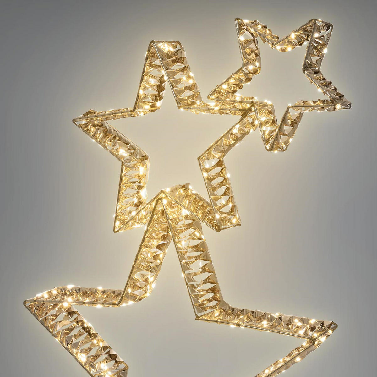 3X DEKO WEIHNACHTSSTERNE übereinander 80cm 350 LED Warmweiß Gold - Goldfarben, Metall (50/80/16.5cm) - ECD-Germany