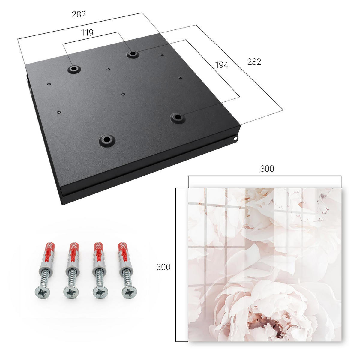 SCHLÜSSELBOX Schwarz 30x30 cm- Türöffnung nach rechts - Subtile Eleganz - Weiß, Metall (30/30/5cm) - TULUP