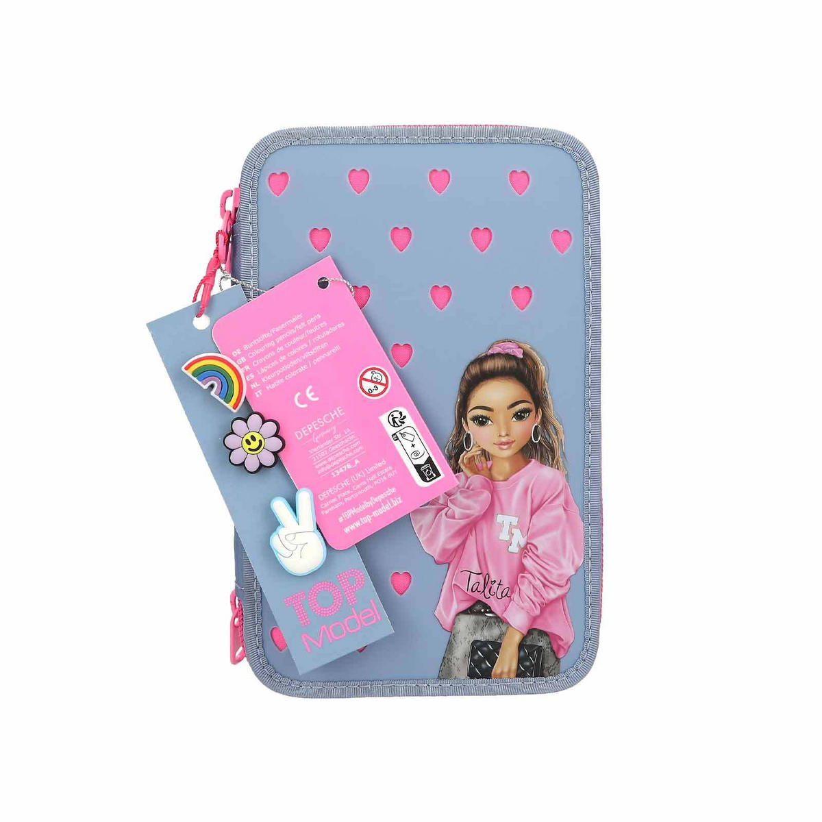 3-FACH FEDERTASCHE MIT SILIKON-PINS TOPModel blau 7,5 x 13 x 20 cm - Blau, Kunststoff (13/20/7.5cm) - Depesche Germany