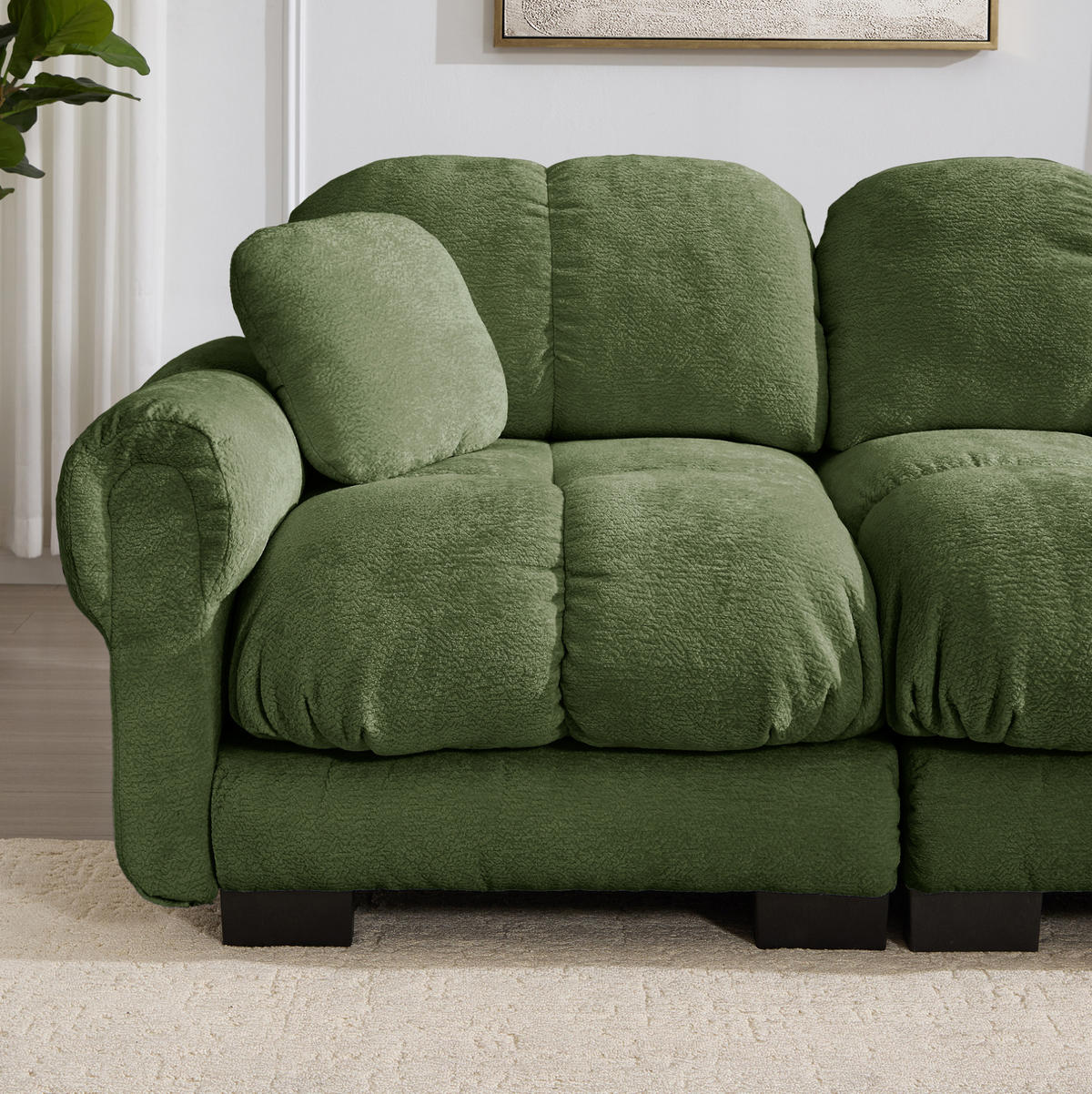 SOFA modulares Ecksofa mit Ottomane Grün Chenille - Grün, Holz (149/330cm) - Meubliv