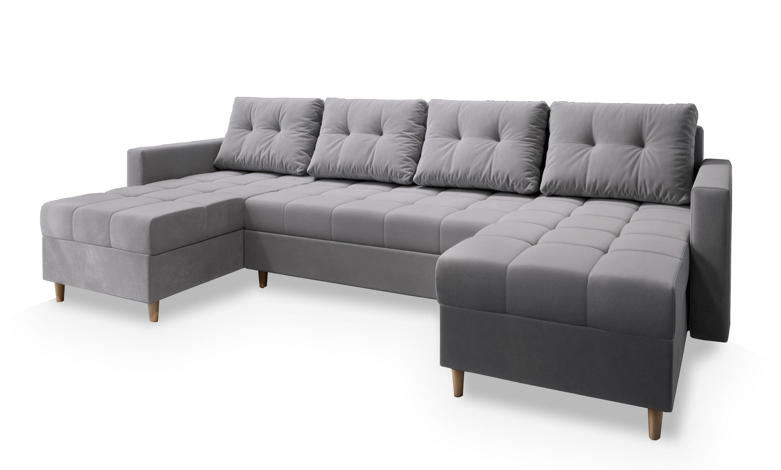 ROHOVÁ SEDAČKA MILO světle šedá - světle šedá/hnědá, dřevo/textil (285/140cm) - MASSENO