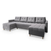 ROHOVÁ SEDAČKA MILO světle šedá - světle šedá/hnědá, dřevo/textil (285/140cm) - MASSENO