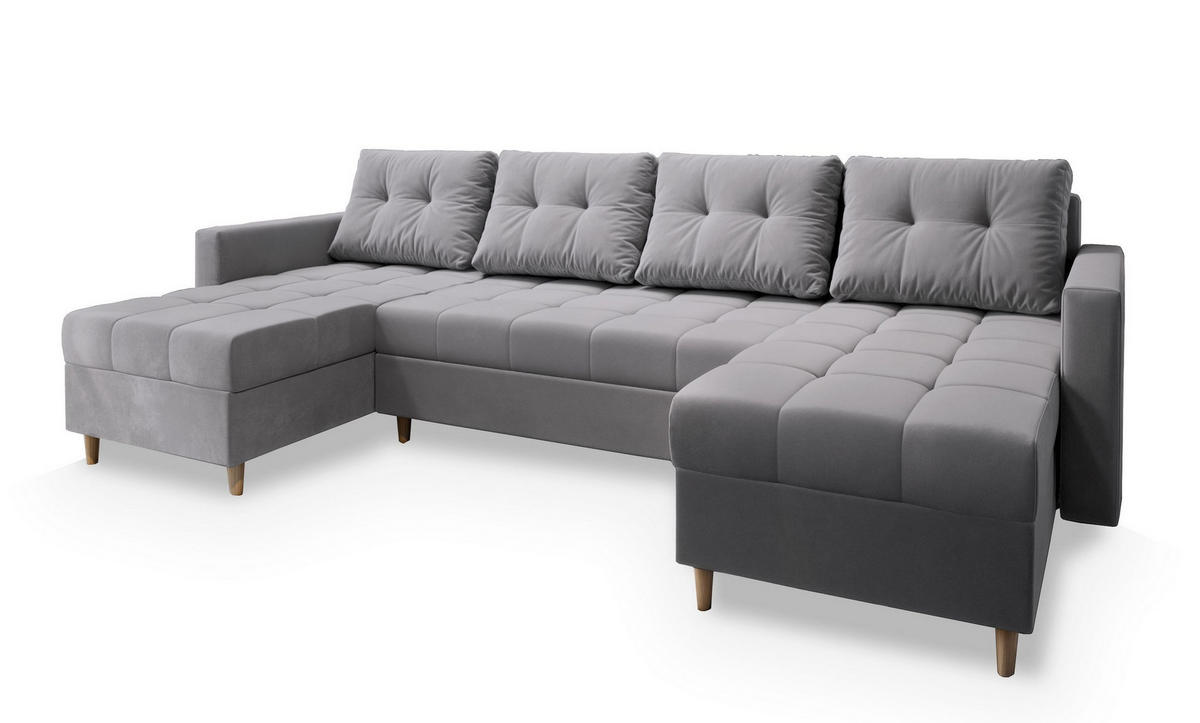 ROHOVÁ SEDAČKA MILO světle šedá - světle šedá/hnědá, dřevo/textil (285/140cm) - MASSENO