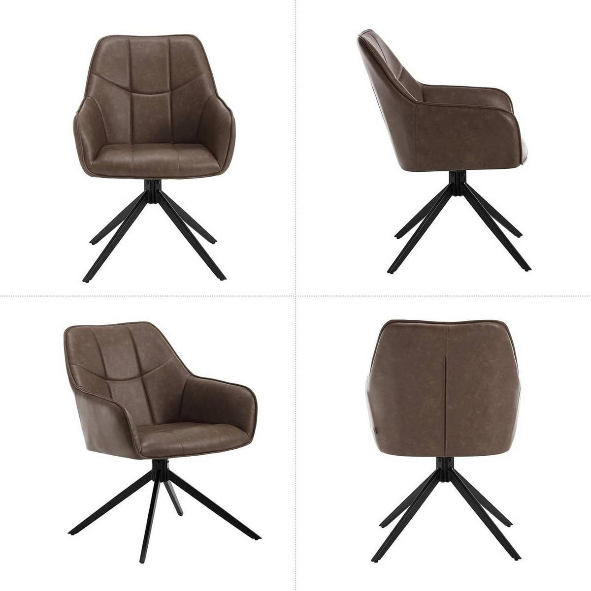 ESSZIMMERSTUHL2ER Set drehbar,Vintage Kunstleder, Braun - Schwarz/Braun, Kunststoff/Metall (58/86/63.5cm) - Woltu