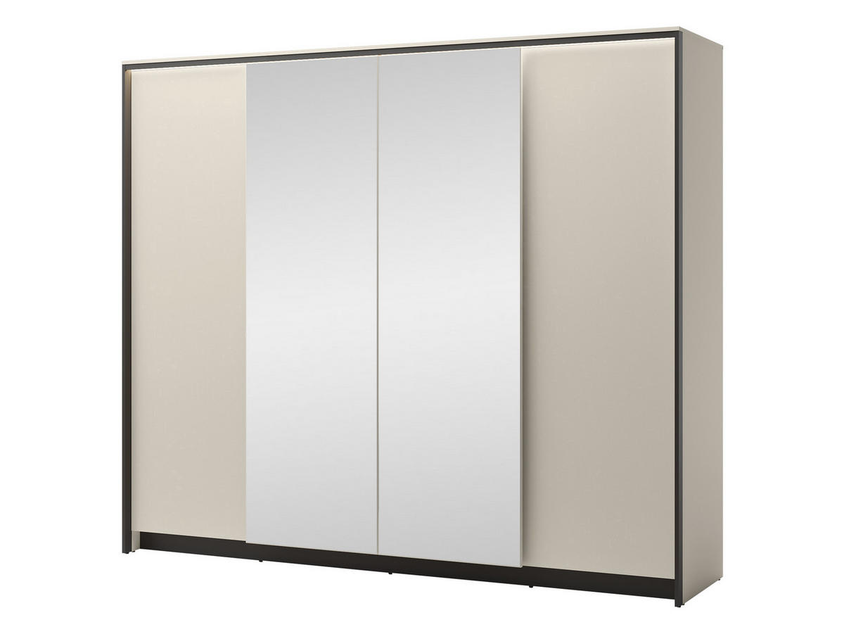 SCHWEBETÜRENSCHRANK 4D Enna EN-06 - Sandfarben/Schwarz, Holzwerkstoff/Kunststoff (251/215/64cm) - MIRJAN24