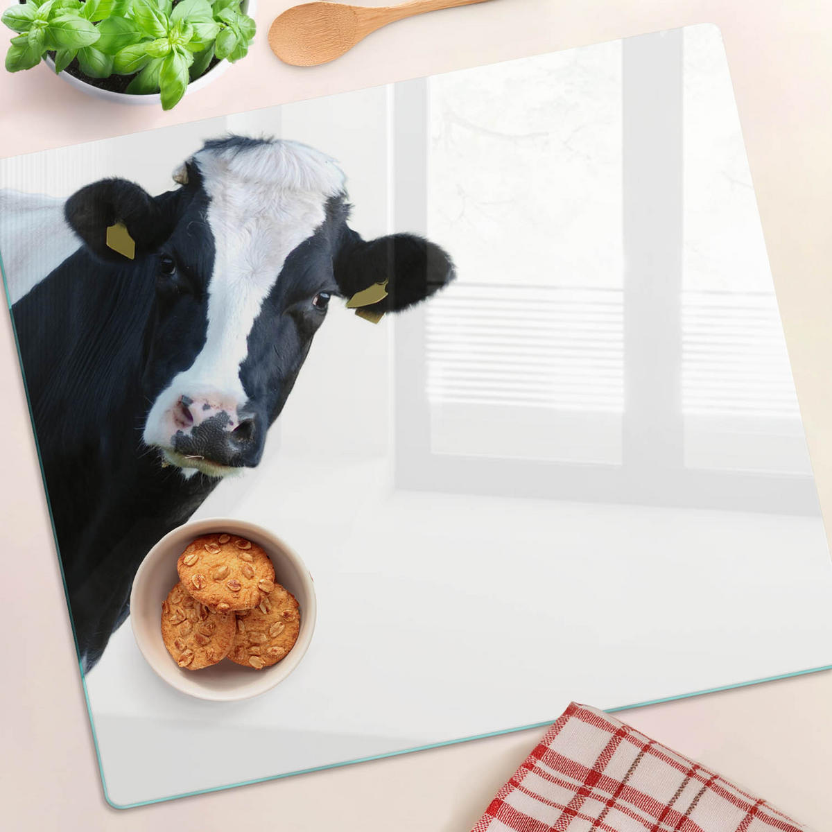 GLASPLATTE 60x52 cm Kuh - Schwarz/Orange, Glas (60/0.4/52cm) - TULUP